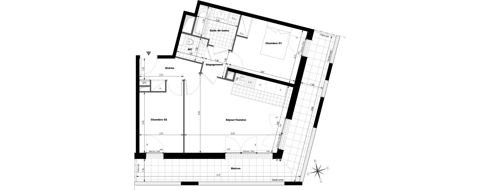 Appartement T3 de 59,17 m2 &agrave; Rueil-Malmaison L'arsenal