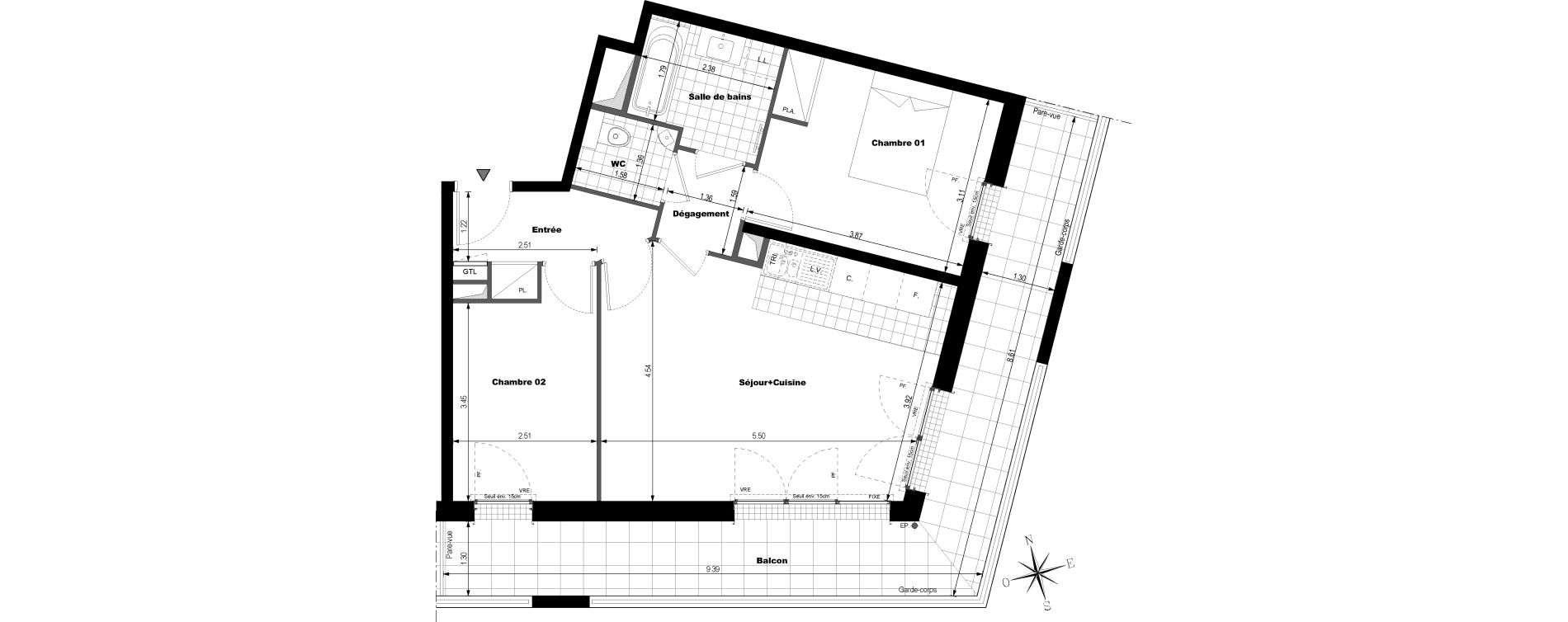 Appartement T3 de 59,17 m2 &agrave; Rueil-Malmaison L'arsenal