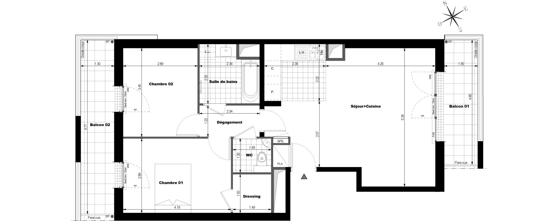 Appartement T3 de 66,20 m2 &agrave; Rueil-Malmaison L'arsenal