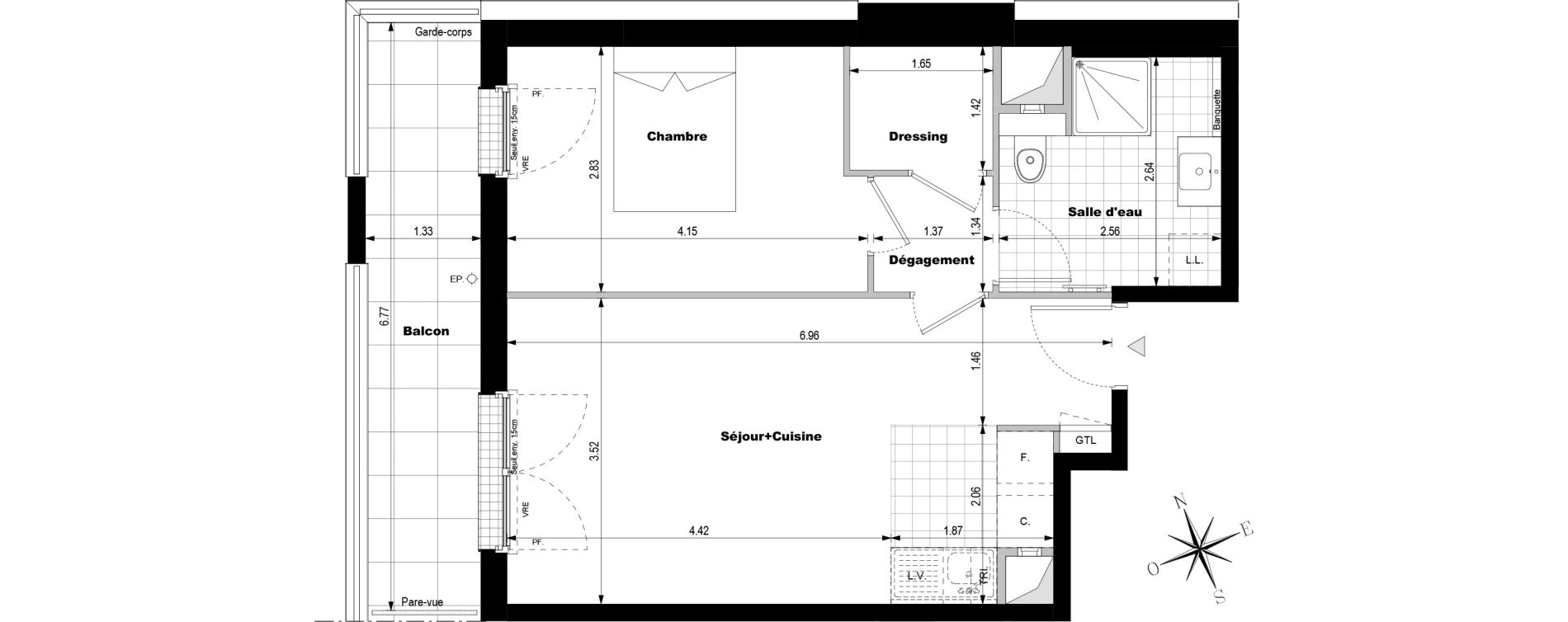 Appartement T2 de 44,43 m2 &agrave; Rueil-Malmaison L'arsenal