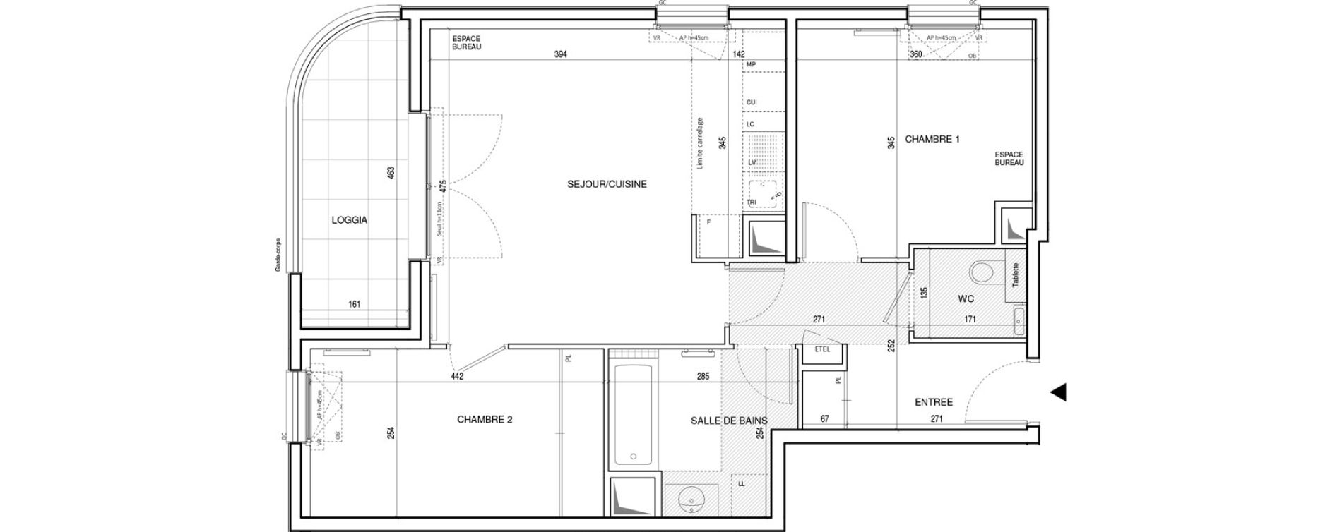 Appartement T3 de 62,40 m2 &agrave; Rueil-Malmaison Plateau 2