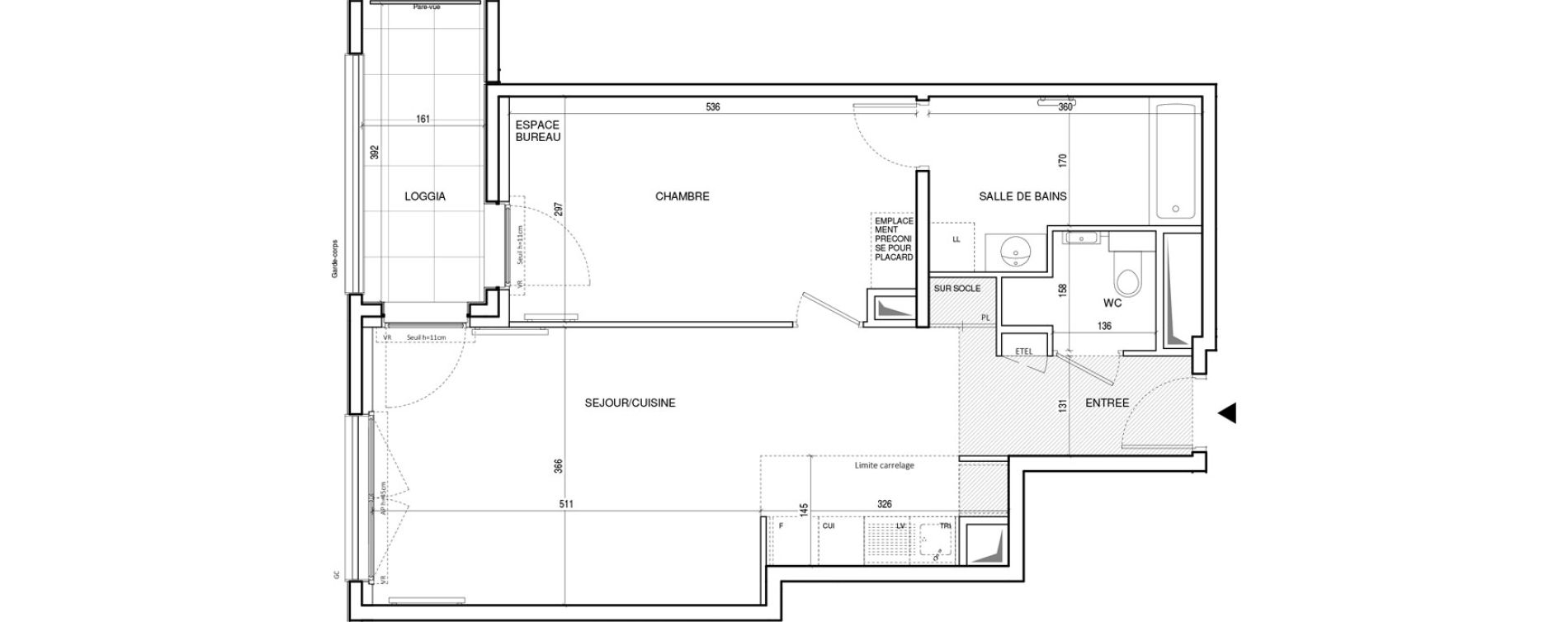 Appartement T2 de 57,43 m2 &agrave; Rueil-Malmaison Plateau 2