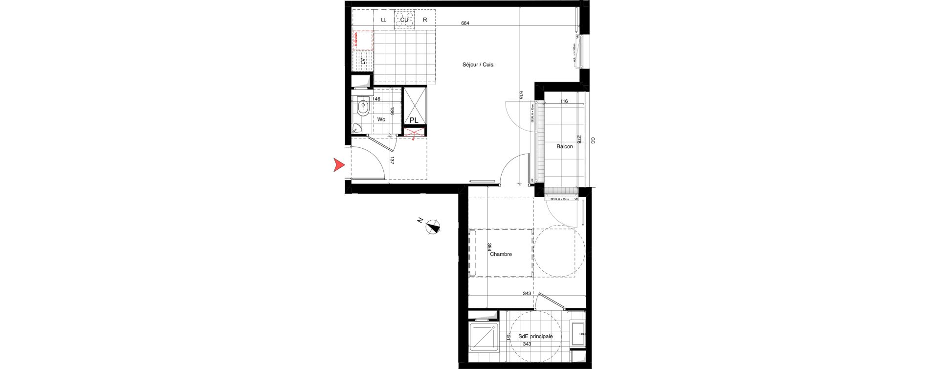 Appartement T2 de 45,97 m2 &agrave; Rueil-Malmaison Richelieu - ch&acirc;taigneraie