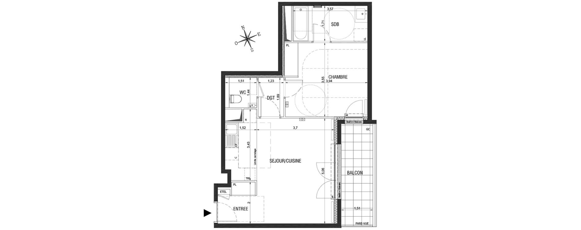 Appartement T2 de 51,12 m2 &agrave; Rueil-Malmaison L'arsenal