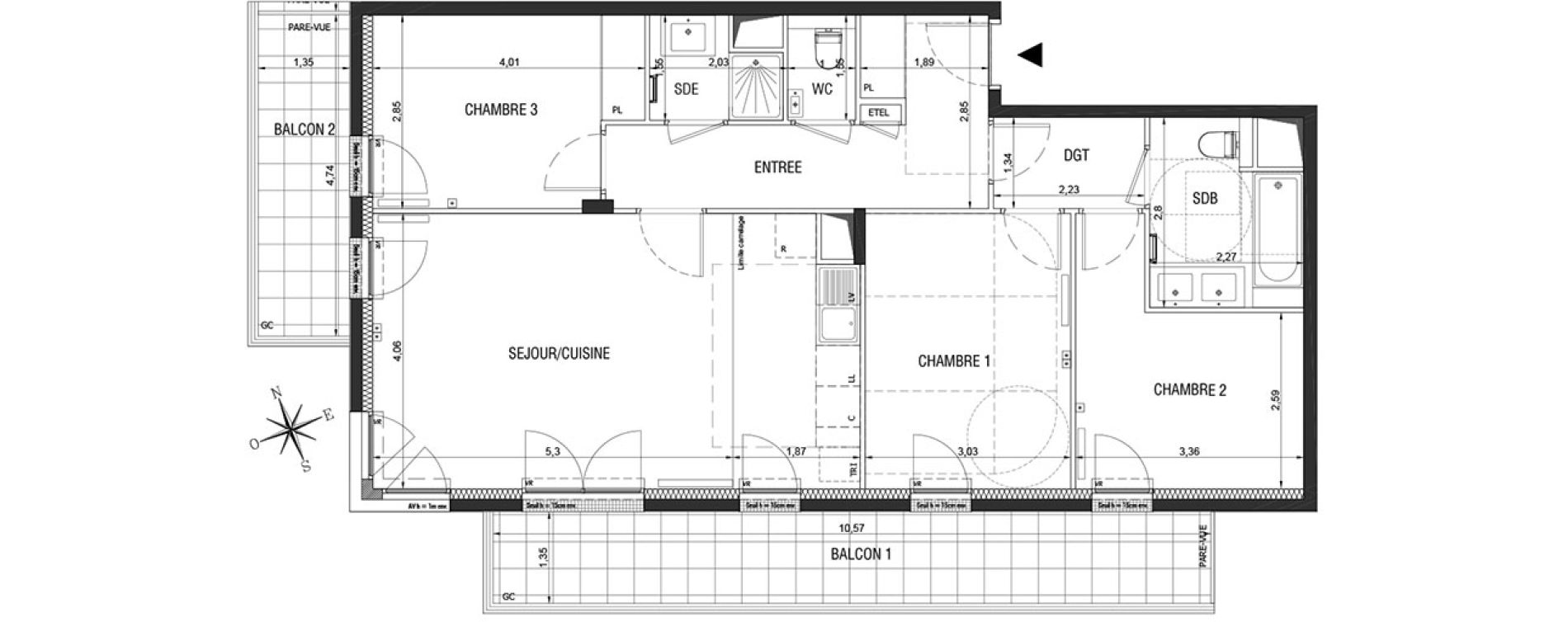 Appartement T4 de 84,41 m2 &agrave; Rueil-Malmaison L'arsenal