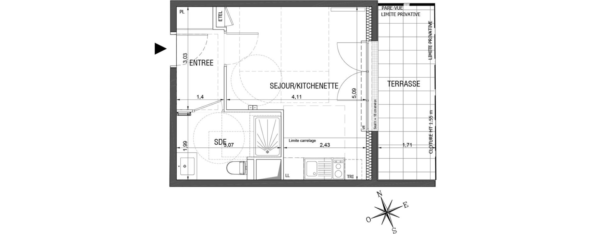 Appartement T1 de 27,01 m2 &agrave; Rueil-Malmaison L'arsenal