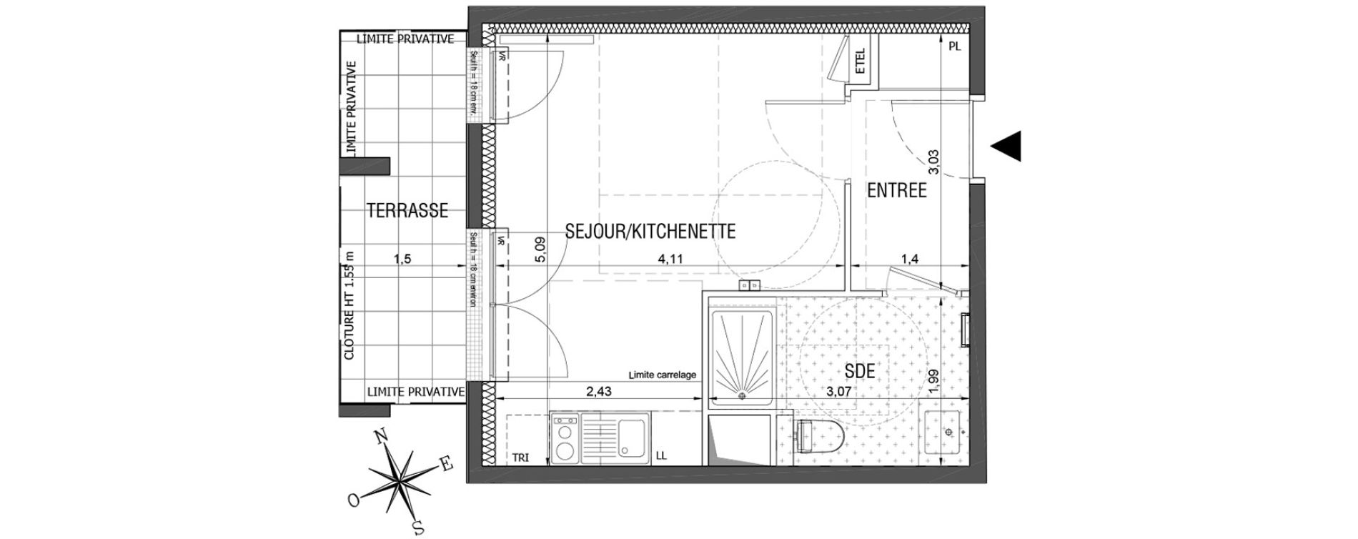 Appartement T1 de 27,01 m2 &agrave; Rueil-Malmaison L'arsenal
