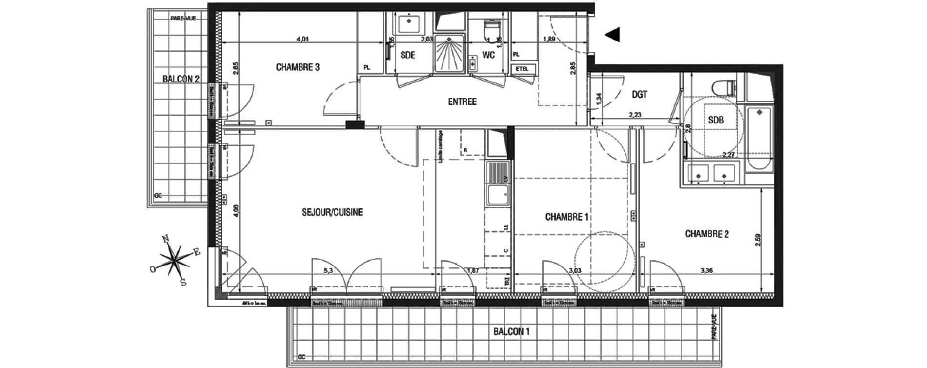 Appartement T4 de 84,41 m2 &agrave; Rueil-Malmaison L'arsenal
