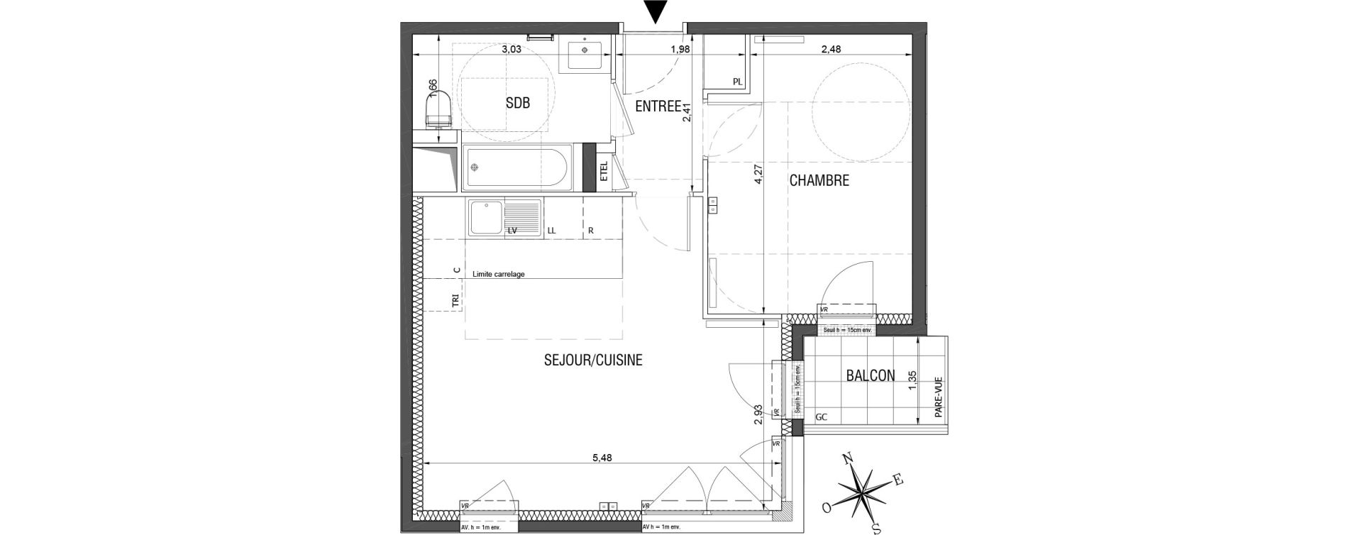Appartement T2 de 46,99 m2 &agrave; Rueil-Malmaison L'arsenal