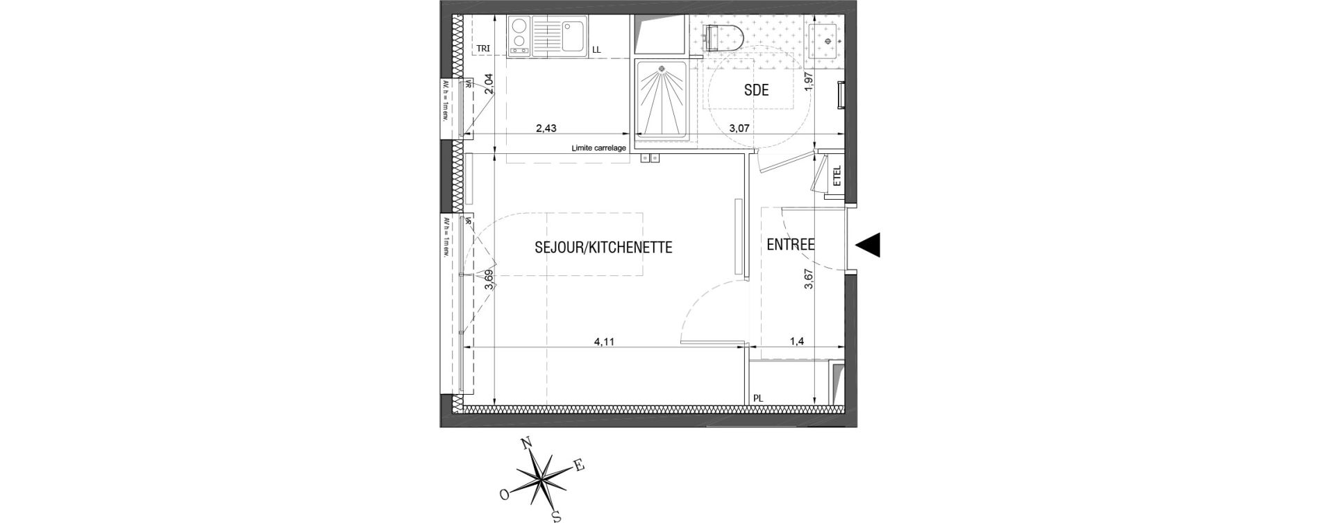 Appartement T1 de 30,43 m2 &agrave; Rueil-Malmaison L'arsenal