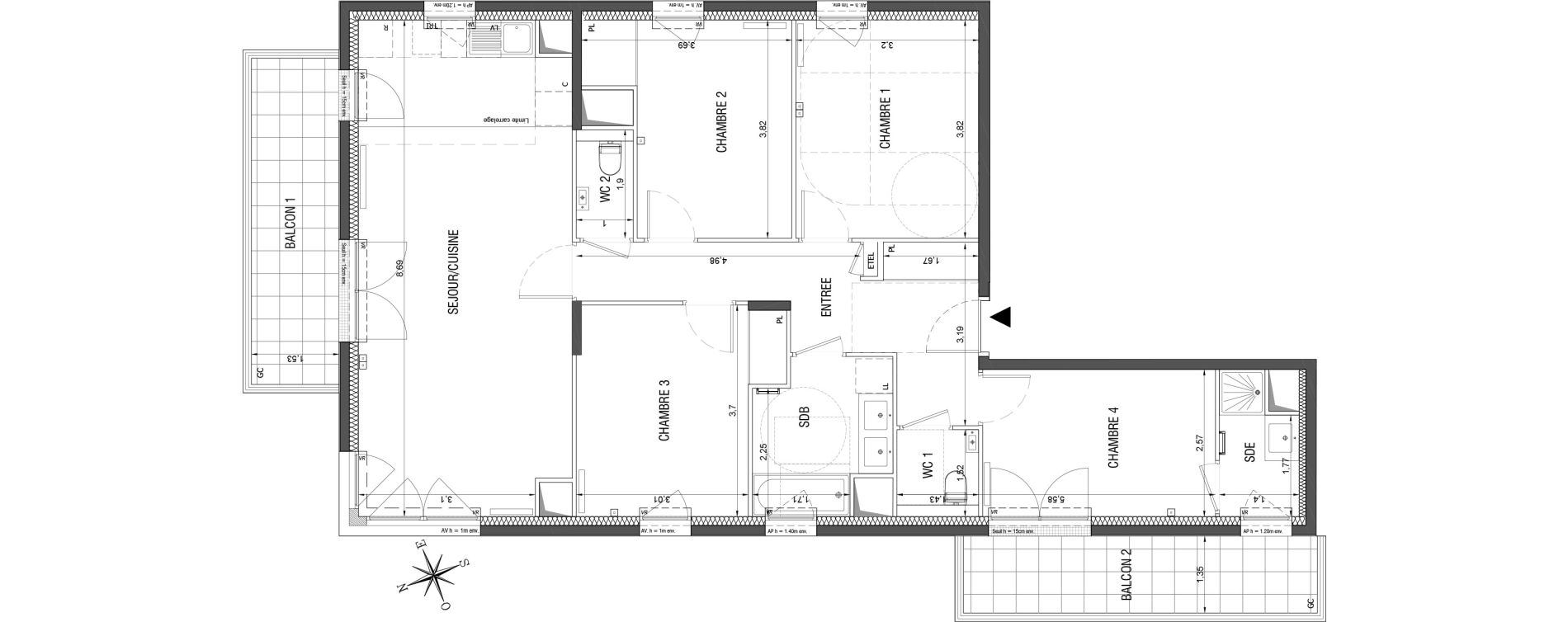 Appartement T5 de 102,78 m2 &agrave; Rueil-Malmaison L'arsenal