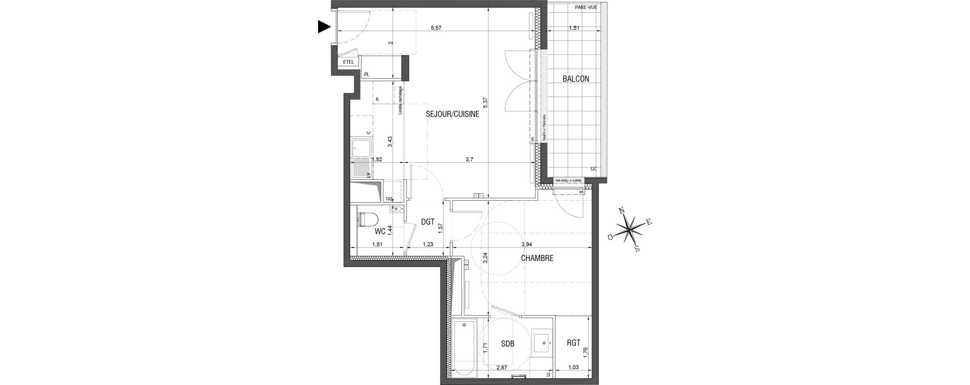 Appartement T2 de 51,04 m2 &agrave; Rueil-Malmaison L'arsenal