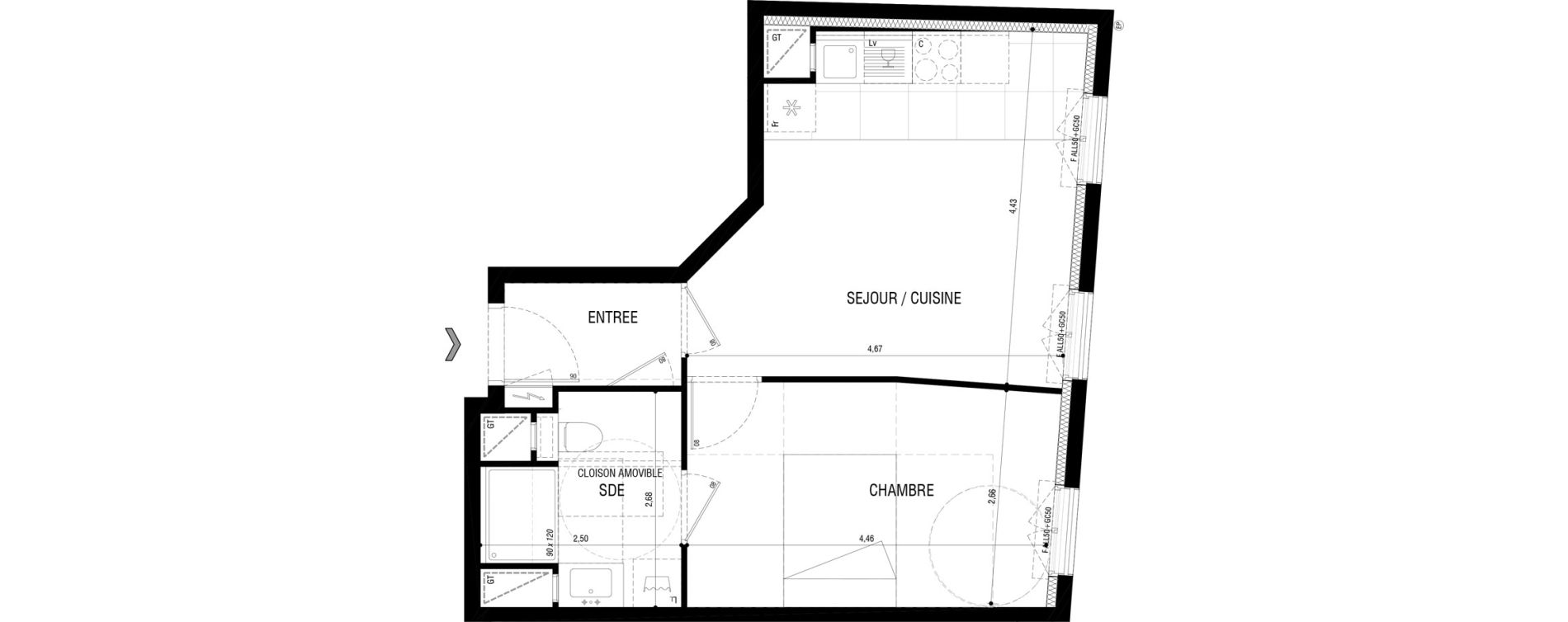 Appartement T2 de 38,64 m2 &agrave; Rueil-Malmaison Plaine - gare