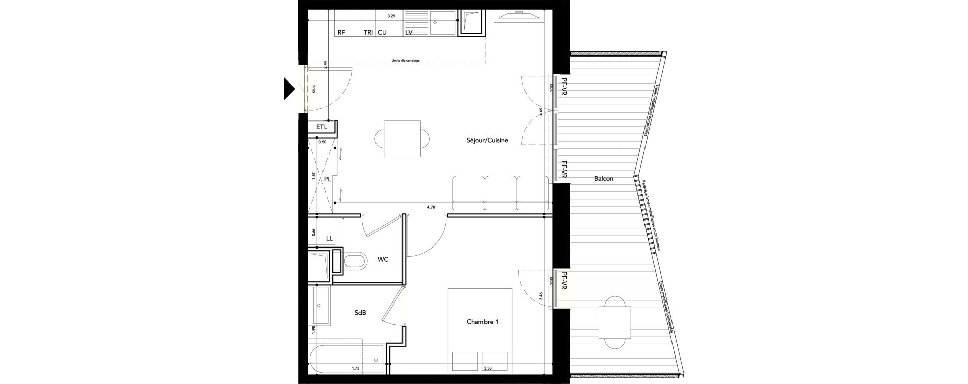 Appartement T2 de 41,27 m2 &agrave; Rueil-Malmaison L'arsenal