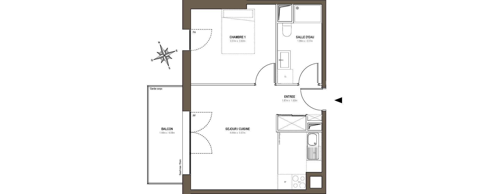 Appartement T2 de 41,15 m2 &agrave; Rueil-Malmaison L'arsenal