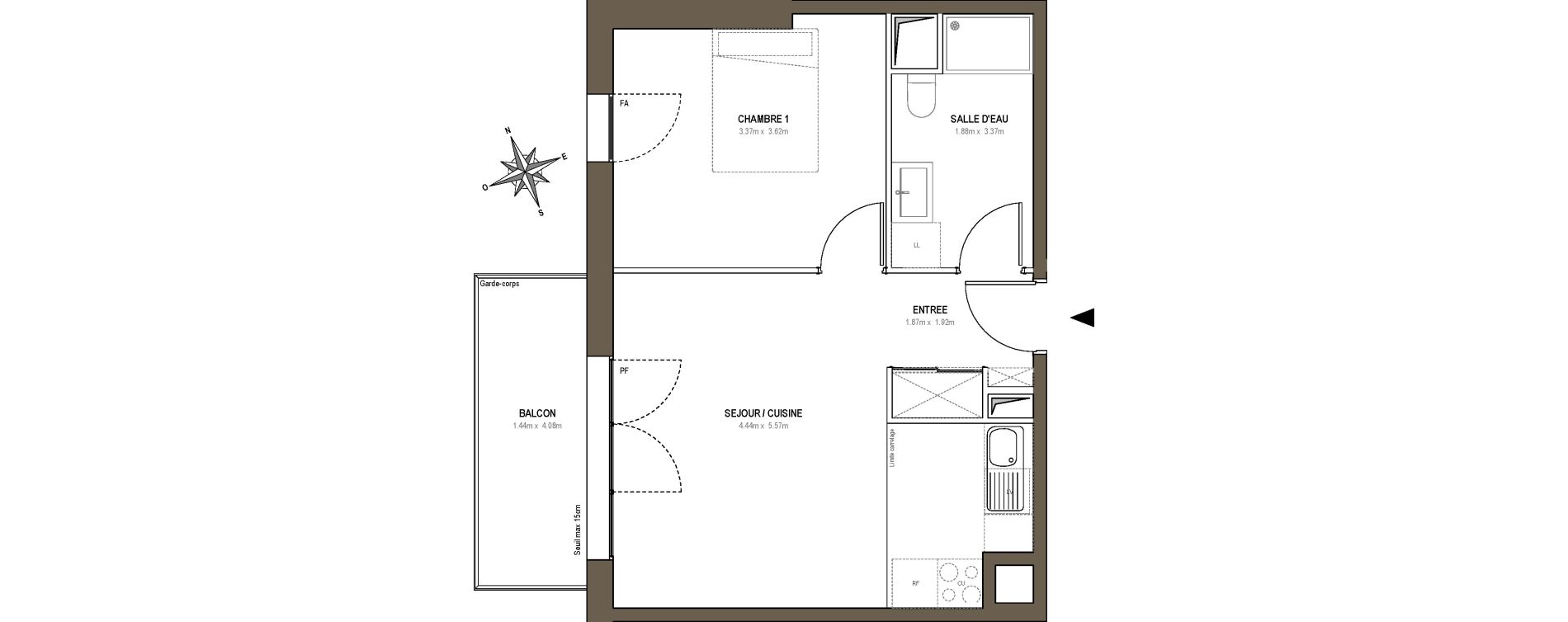 Appartement T2 de 41,11 m2 &agrave; Rueil-Malmaison L'arsenal