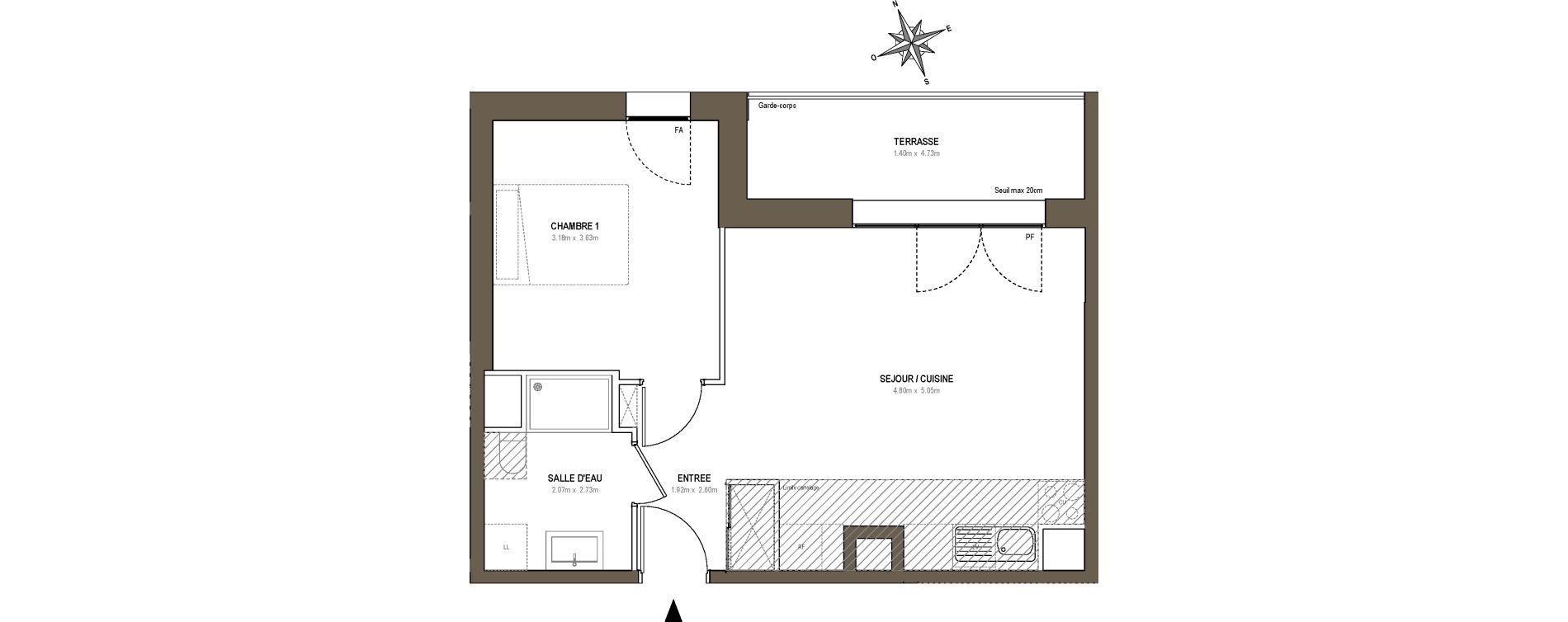 Appartement T2 de 42,59 m2 &agrave; Rueil-Malmaison L'arsenal