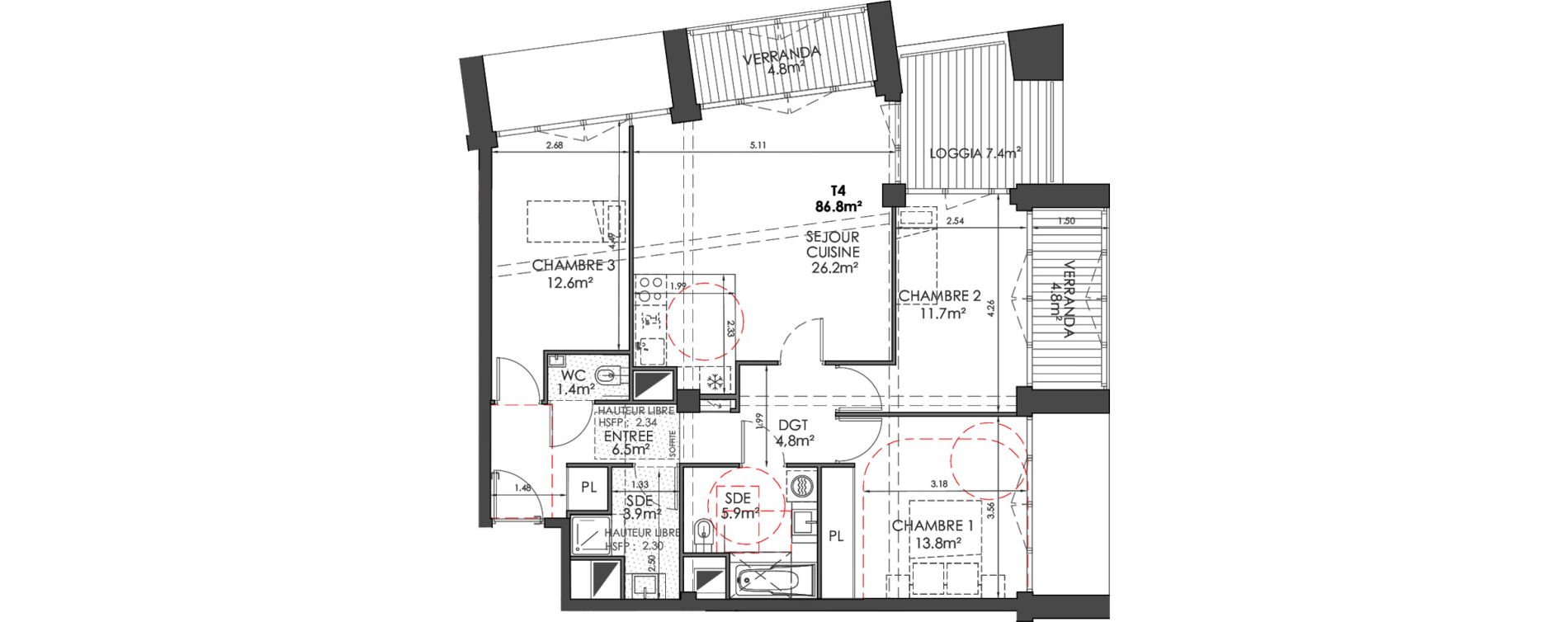 Appartement T4 de 86,80 m2 &agrave; Rueil-Malmaison L'arsenal