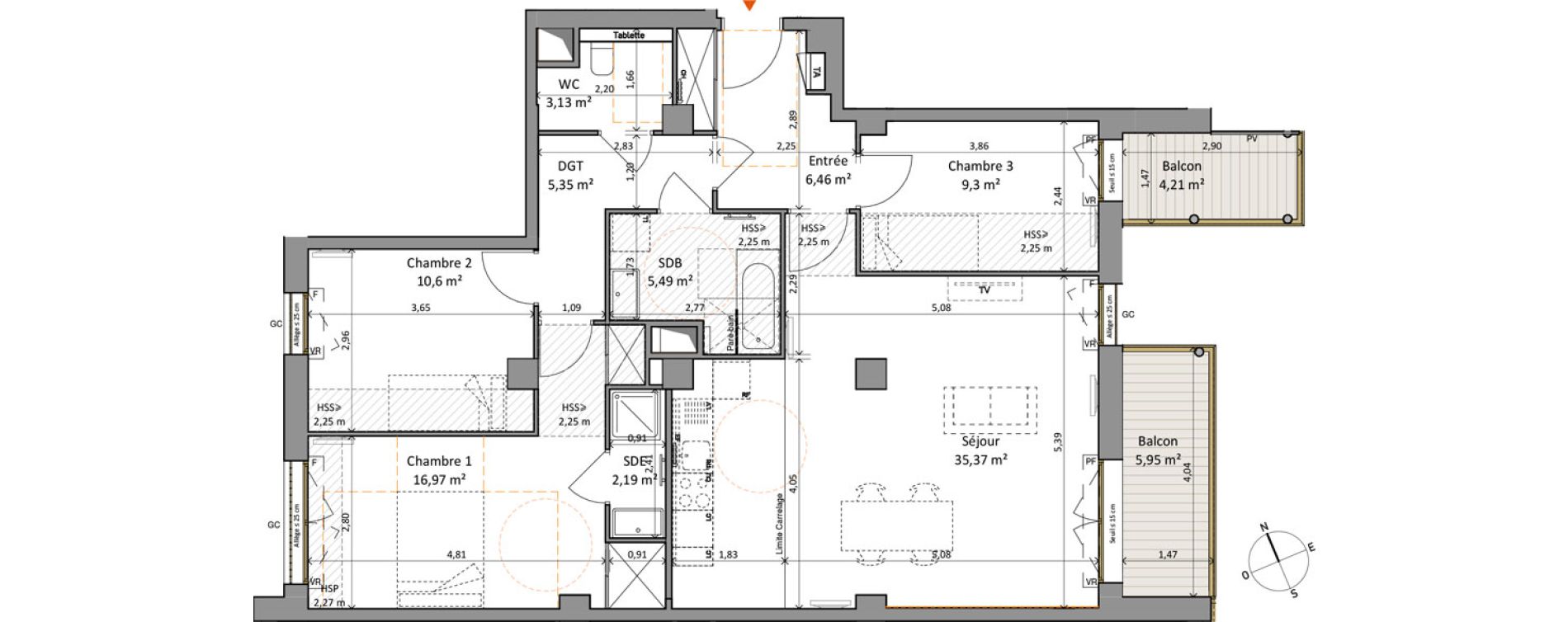 Appartement T4 de 94,86 m2 &agrave; Rueil-Malmaison L'arsenal