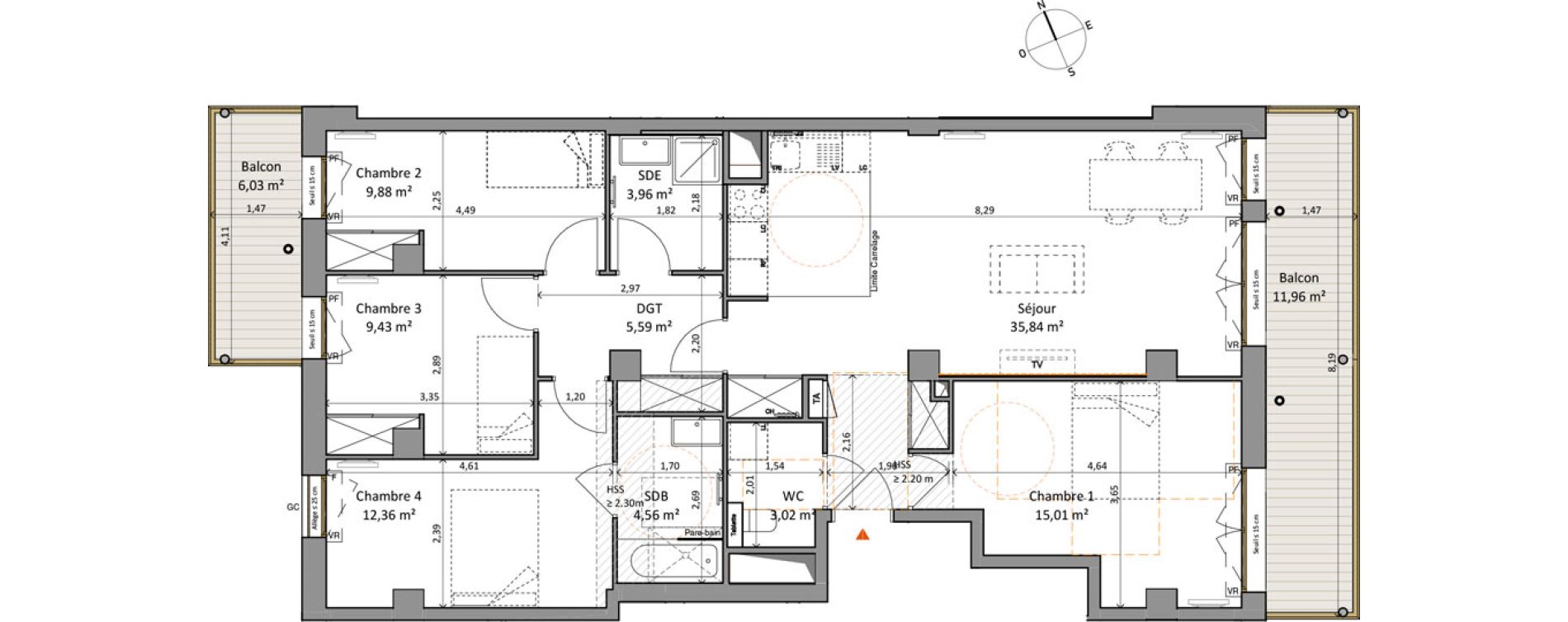Appartement T5 de 99,65 m2 &agrave; Rueil-Malmaison L'arsenal