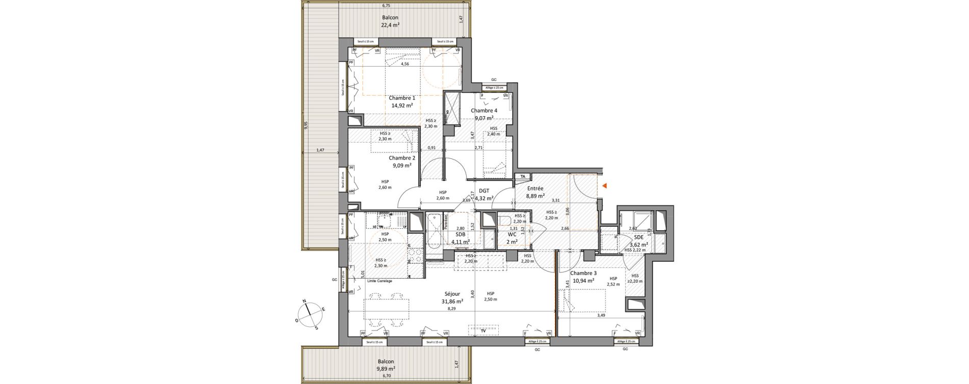 Appartement T5 de 98,82 m2 &agrave; Rueil-Malmaison L'arsenal