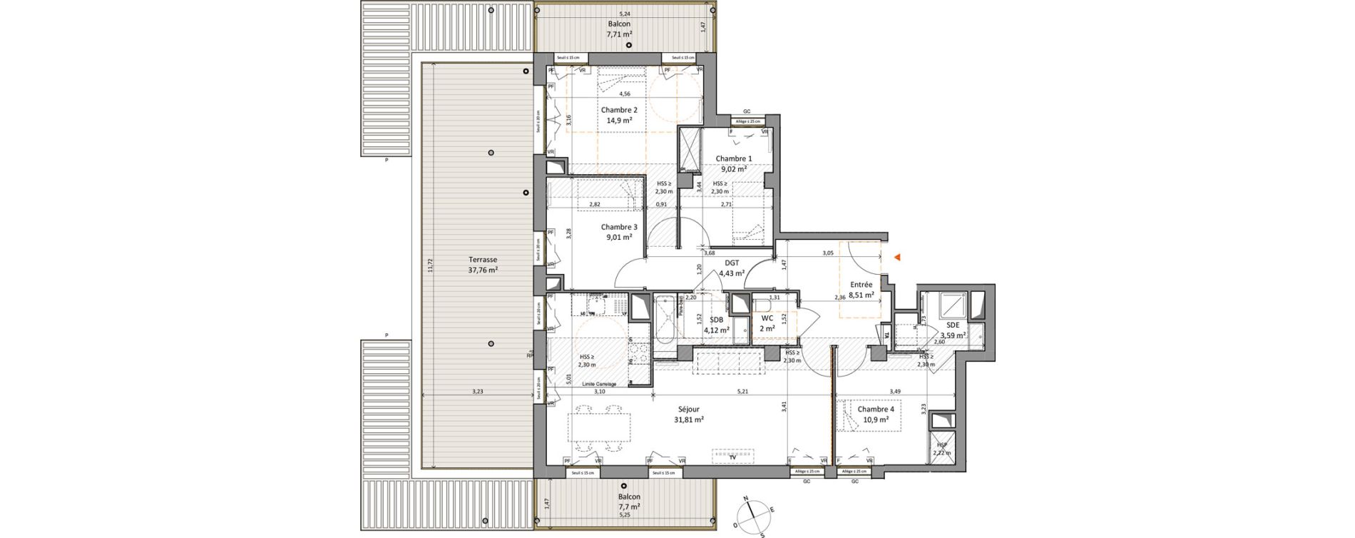 Appartement T5 de 98,29 m2 &agrave; Rueil-Malmaison L'arsenal