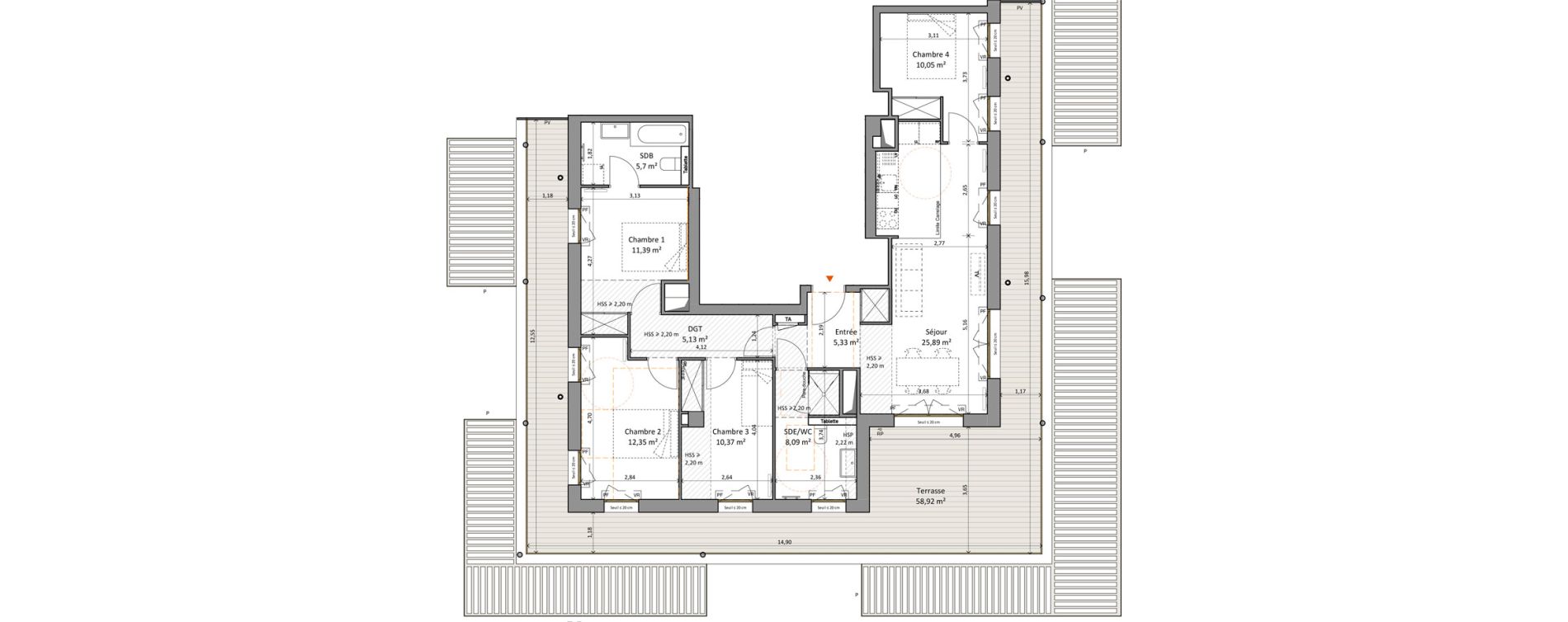 Appartement T5 de 94,30 m2 &agrave; Rueil-Malmaison L'arsenal