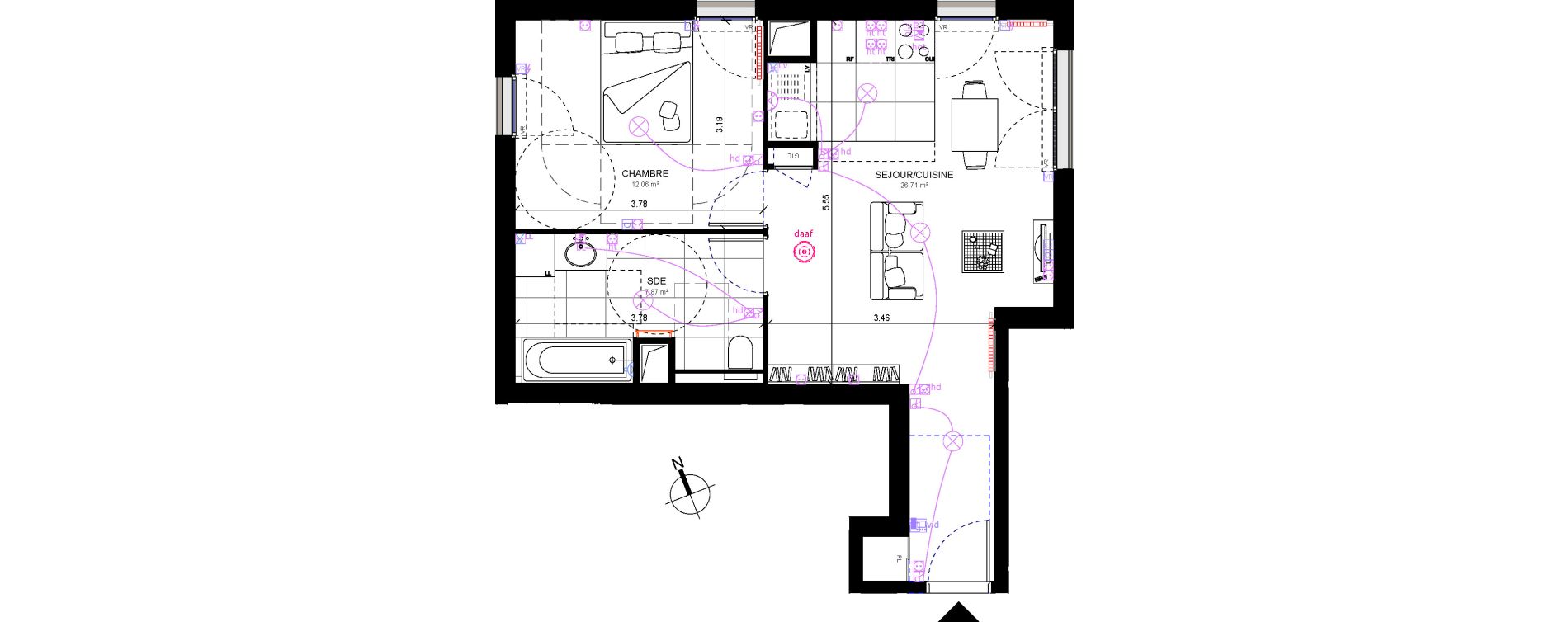 Appartement T2 de 46,64 m2 &agrave; Rueil-Malmaison Richelieu - ch&acirc;taigneraie