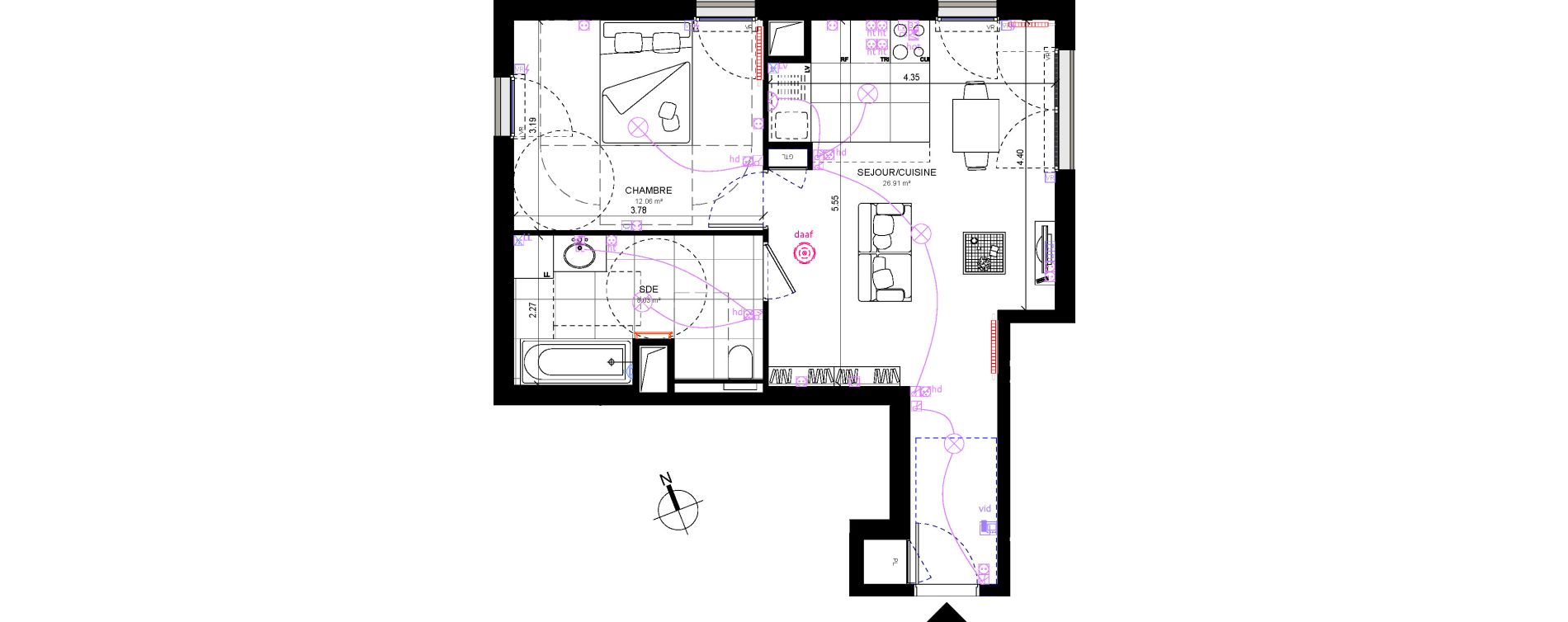 Appartement T2 de 47,00 m2 &agrave; Rueil-Malmaison Richelieu - ch&acirc;taigneraie