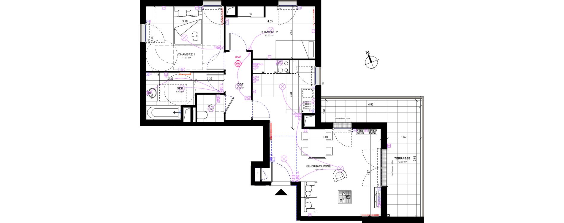 Appartement T3 de 64,57 m2 &agrave; Rueil-Malmaison Richelieu - ch&acirc;taigneraie