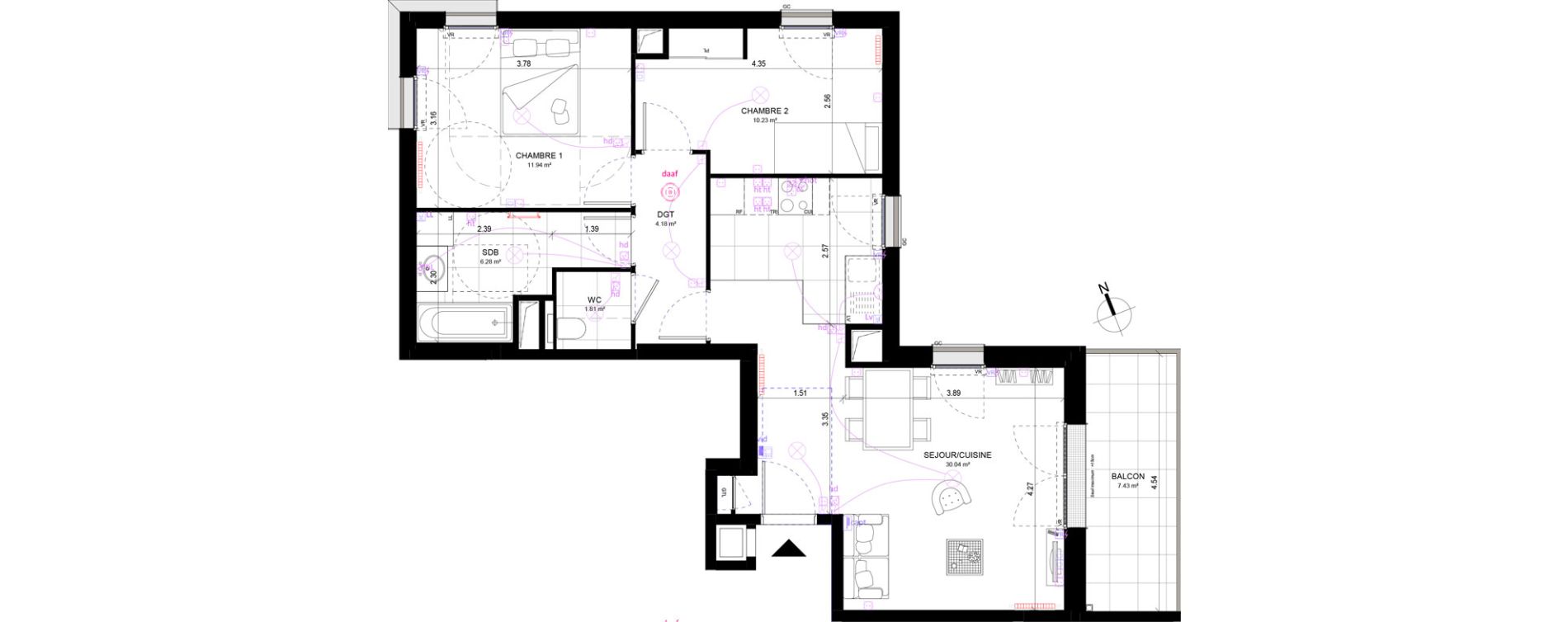 Appartement T3 de 64,48 m2 &agrave; Rueil-Malmaison Richelieu - ch&acirc;taigneraie