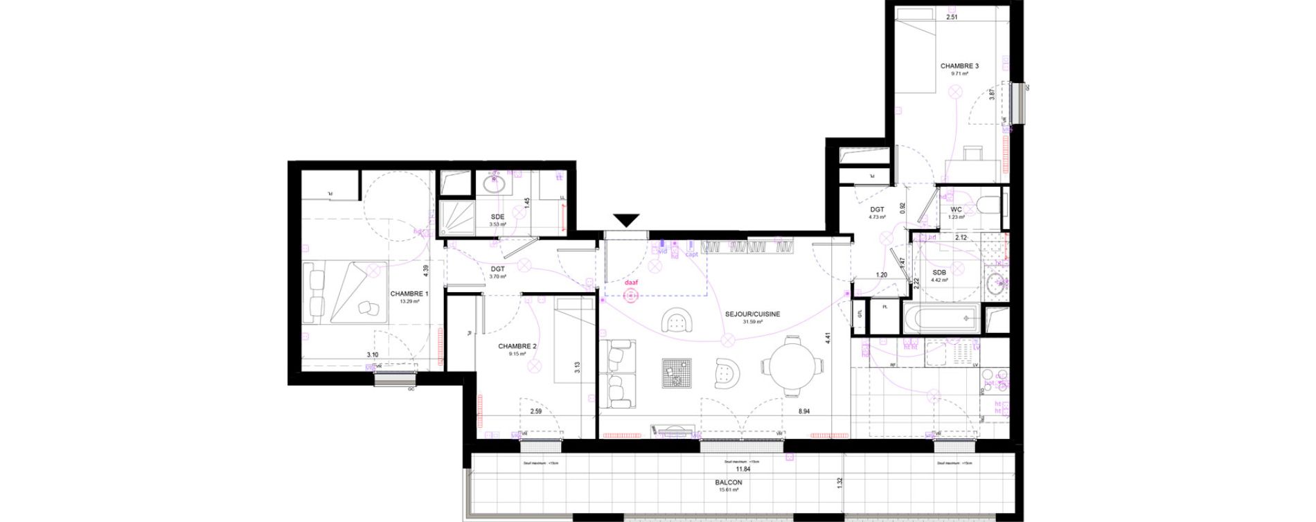 Appartement T4 de 81,35 m2 &agrave; Rueil-Malmaison Richelieu - ch&acirc;taigneraie