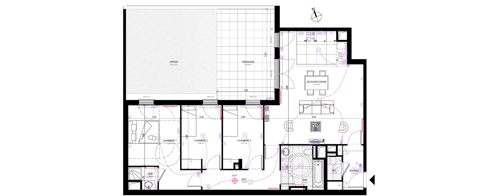 Appartement T4 de 89,00 m2 &agrave; Rueil-Malmaison Richelieu - ch&acirc;taigneraie
