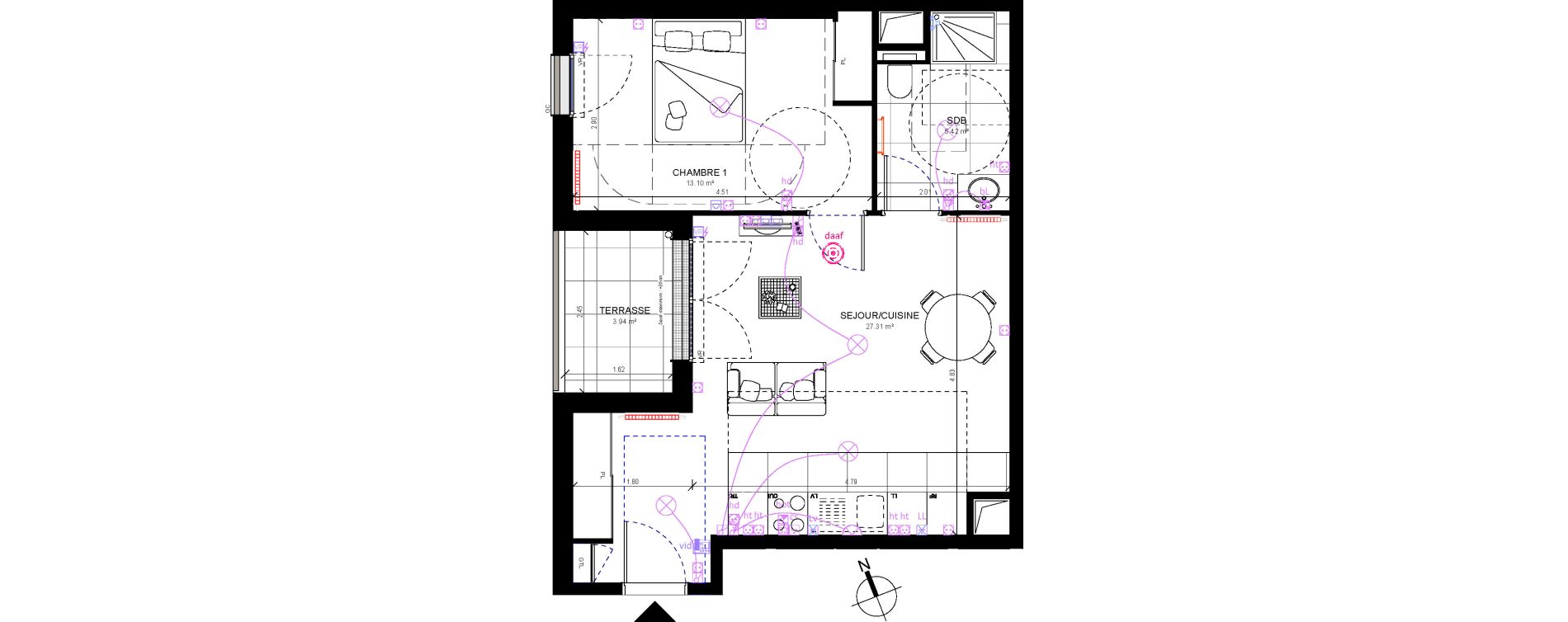 Appartement T2 de 45,83 m2 &agrave; Rueil-Malmaison Richelieu - ch&acirc;taigneraie