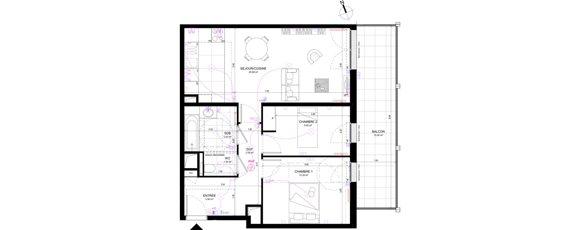 Appartement T3 de 63,19 m2 &agrave; Rueil-Malmaison Richelieu - ch&acirc;taigneraie