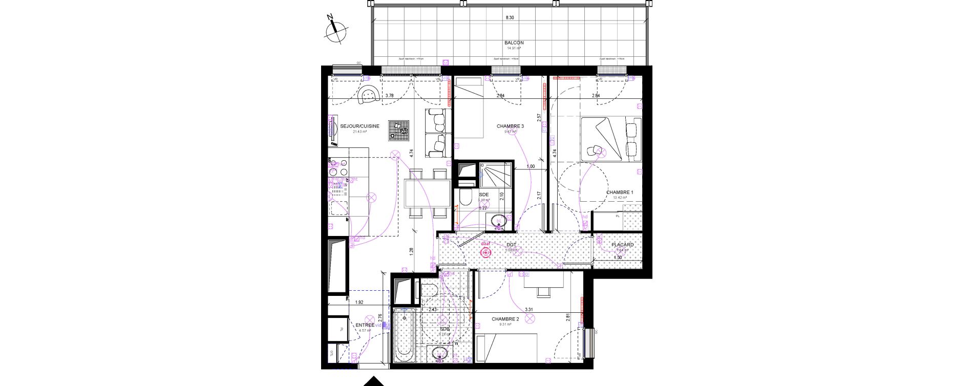 Appartement T4 de 73,76 m2 &agrave; Rueil-Malmaison Richelieu - ch&acirc;taigneraie