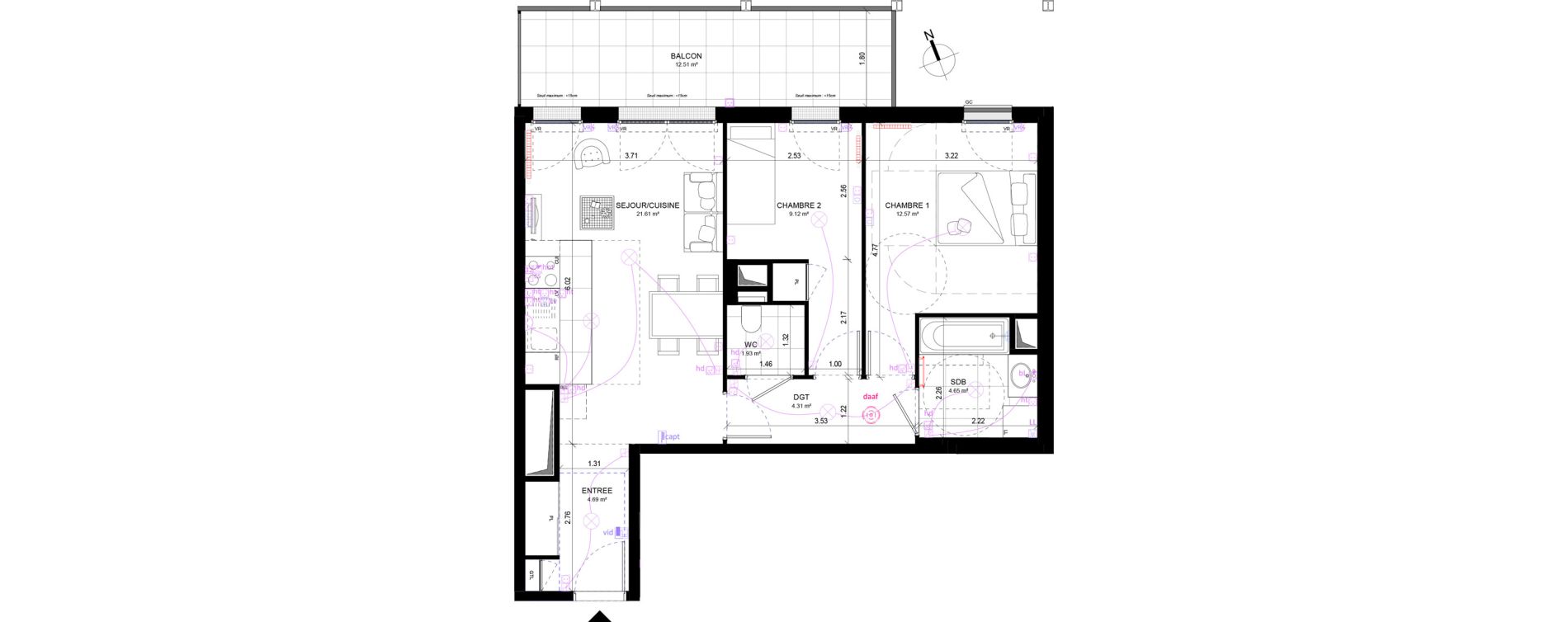 Appartement T3 de 58,88 m2 &agrave; Rueil-Malmaison Richelieu - ch&acirc;taigneraie