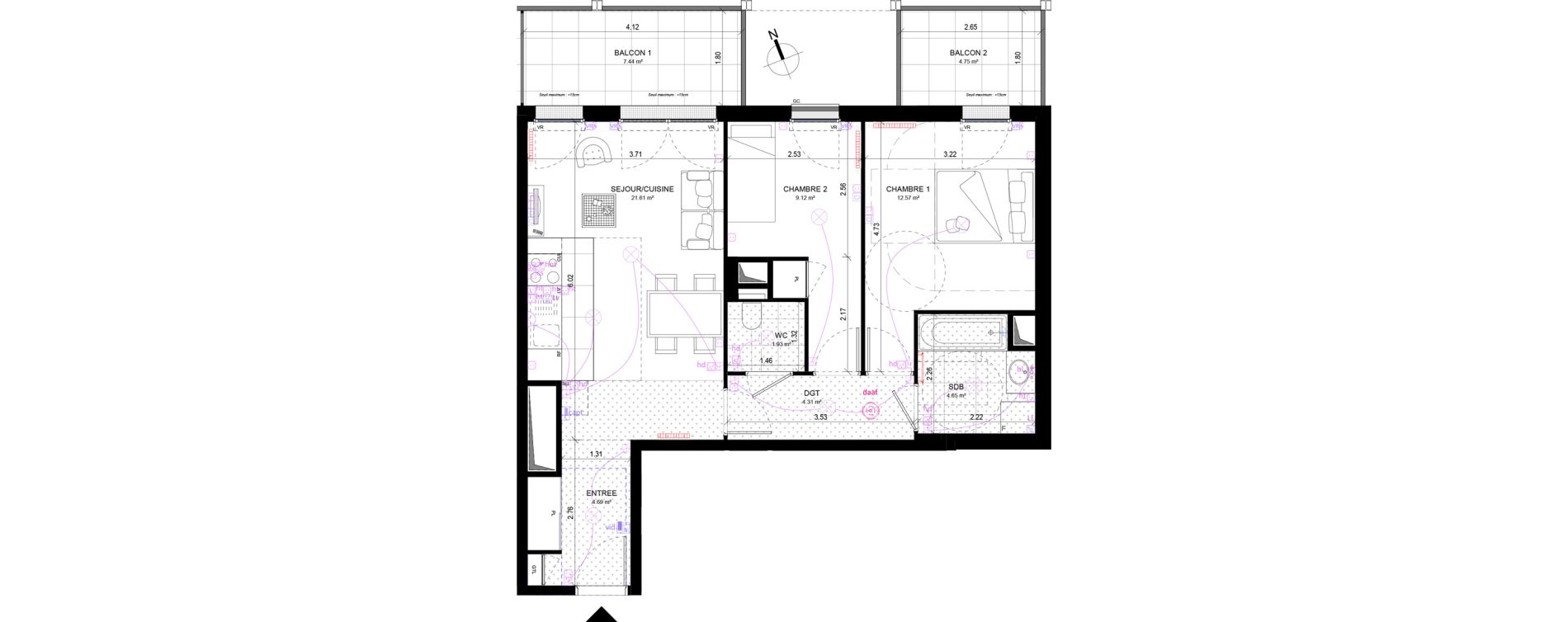 Appartement T3 de 58,88 m2 &agrave; Rueil-Malmaison Richelieu - ch&acirc;taigneraie