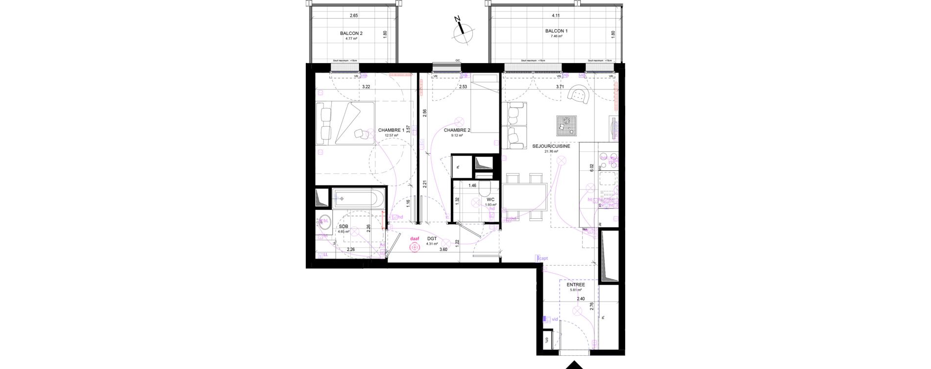 Appartement T3 de 60,15 m2 &agrave; Rueil-Malmaison Richelieu - ch&acirc;taigneraie