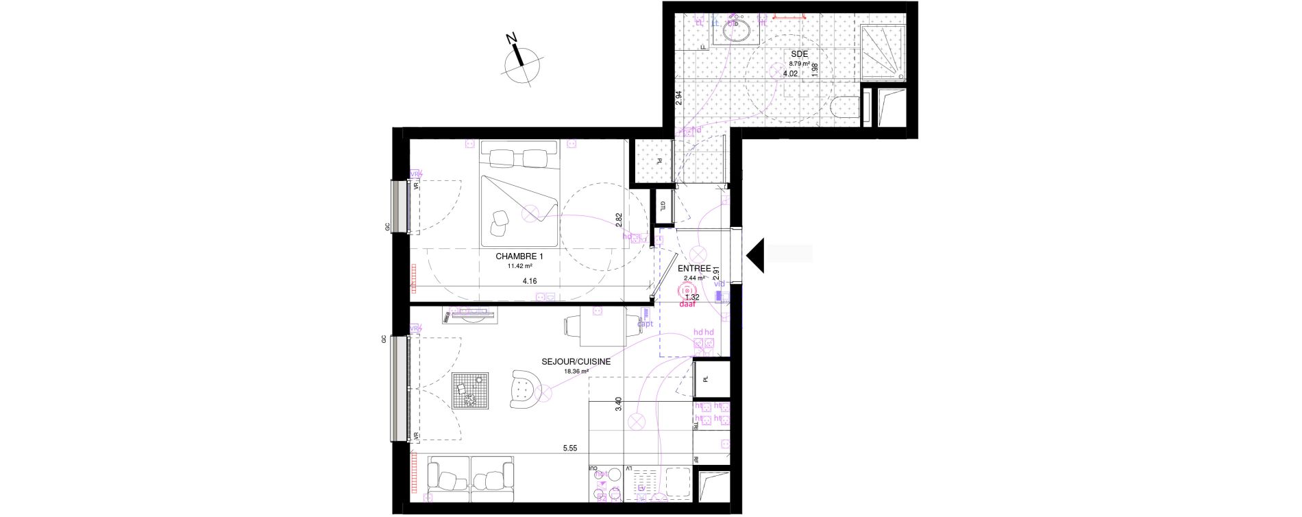 Appartement T2 de 41,01 m2 &agrave; Rueil-Malmaison Richelieu - ch&acirc;taigneraie