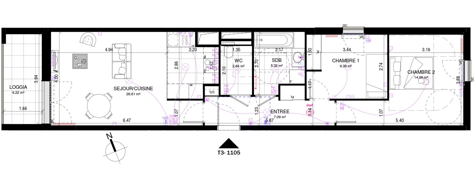 Appartement T3 de 65,90 m2 &agrave; Rueil-Malmaison Richelieu - ch&acirc;taigneraie