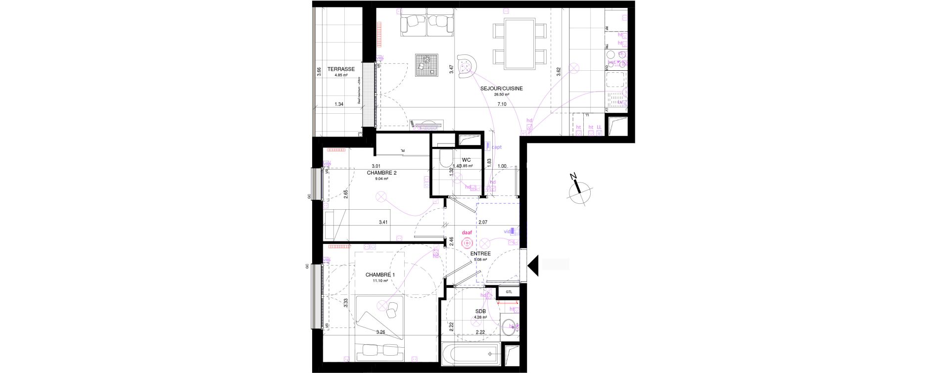 Appartement T3 de 57,85 m2 &agrave; Rueil-Malmaison Richelieu - ch&acirc;taigneraie