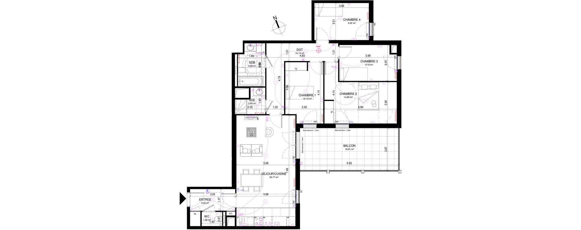 Appartement T5 de 97,70 m2 &agrave; Rueil-Malmaison Richelieu - ch&acirc;taigneraie