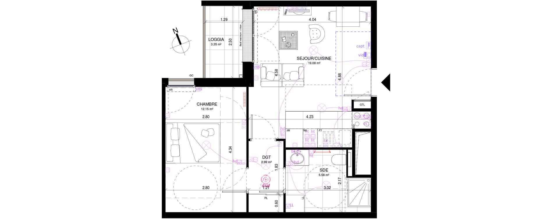 Appartement T2 de 39,80 m2 &agrave; Rueil-Malmaison Richelieu - ch&acirc;taigneraie