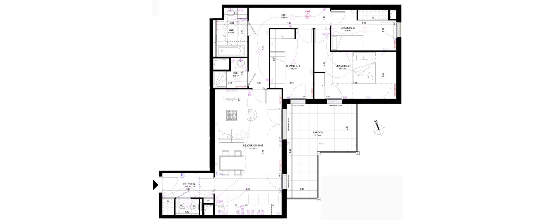 Appartement T4 de 88,44 m2 &agrave; Rueil-Malmaison Richelieu - ch&acirc;taigneraie