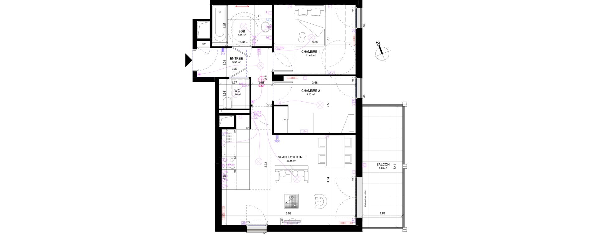 Appartement T3 de 59,28 m2 &agrave; Rueil-Malmaison Richelieu - ch&acirc;taigneraie