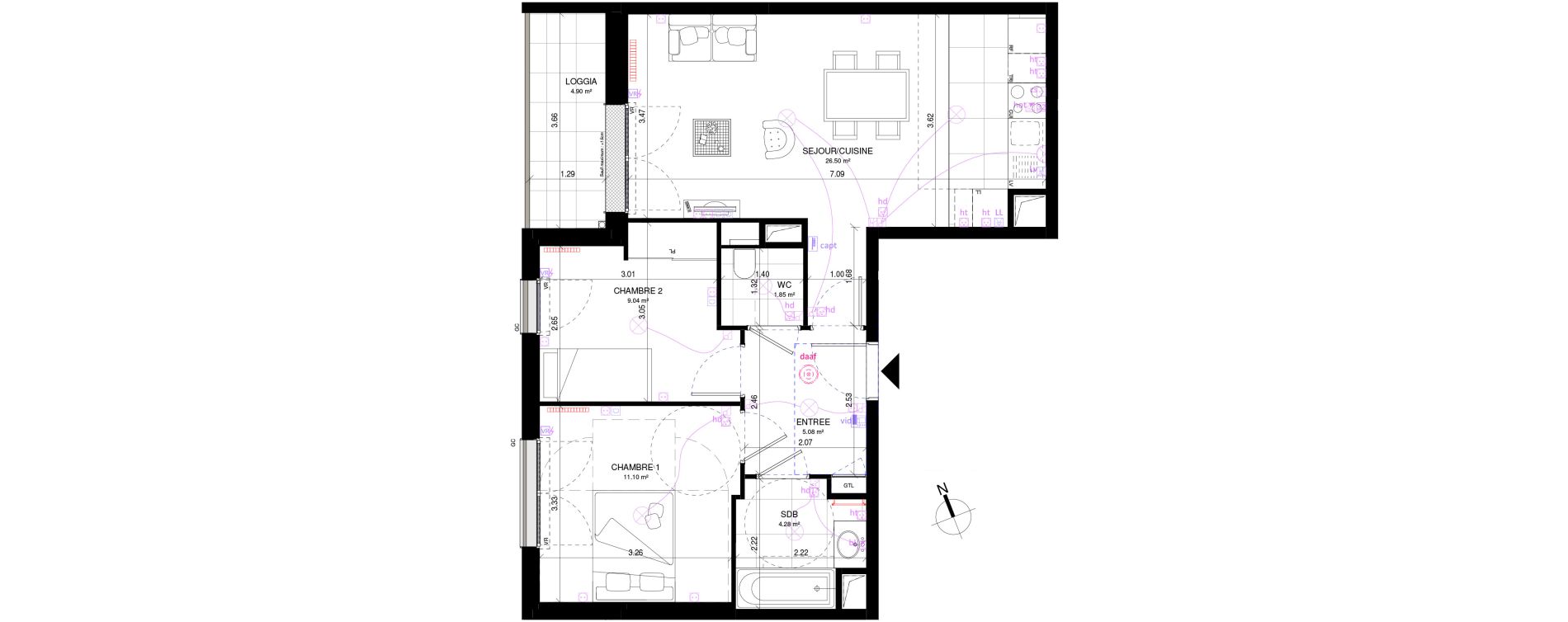 Appartement T3 de 57,85 m2 &agrave; Rueil-Malmaison Richelieu - ch&acirc;taigneraie
