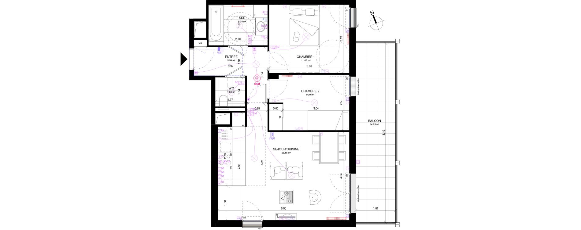 Appartement T3 de 59,28 m2 &agrave; Rueil-Malmaison Richelieu - ch&acirc;taigneraie