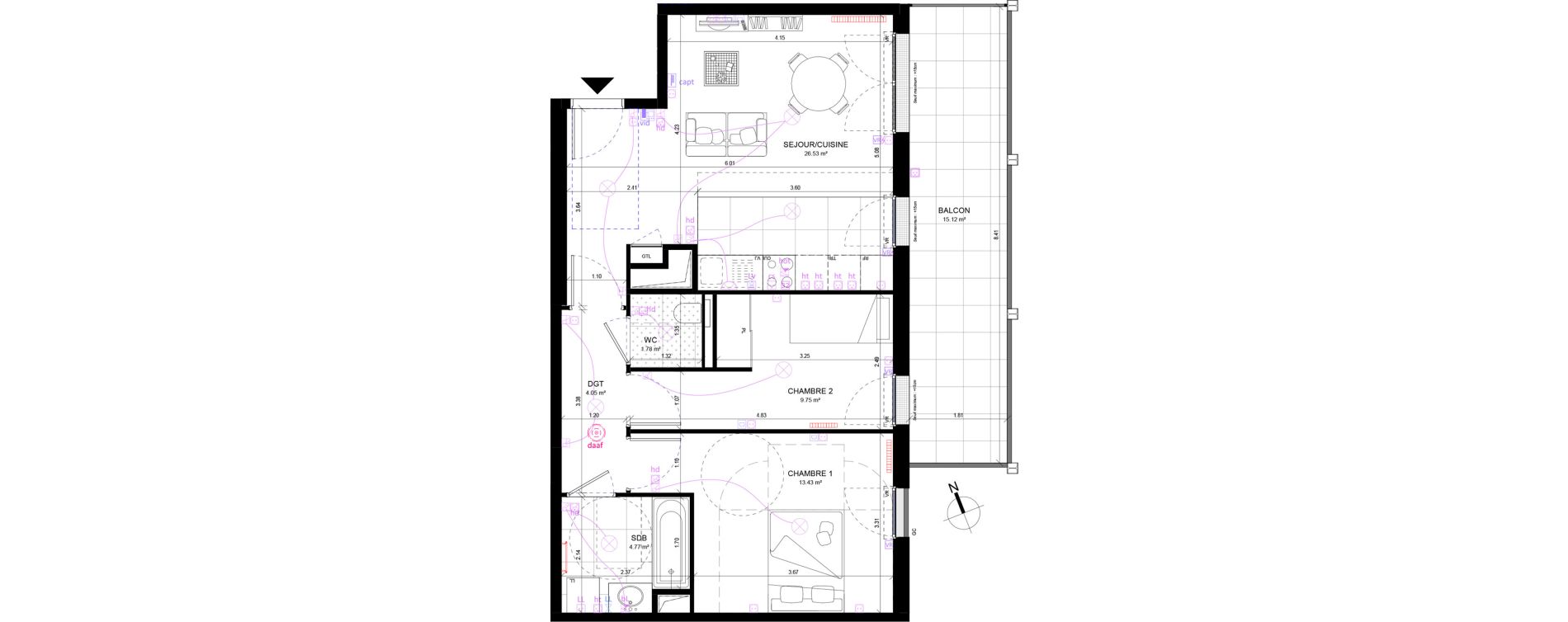 Appartement T3 de 60,31 m2 &agrave; Rueil-Malmaison Richelieu - ch&acirc;taigneraie