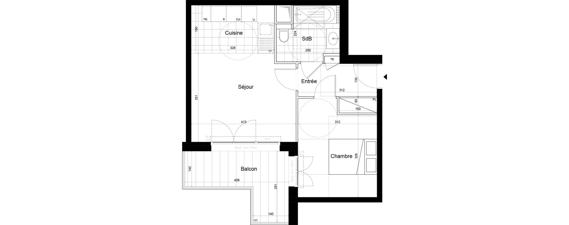 Appartement T2 de 41,48 m2 &agrave; Saint-Cloud Pasteur